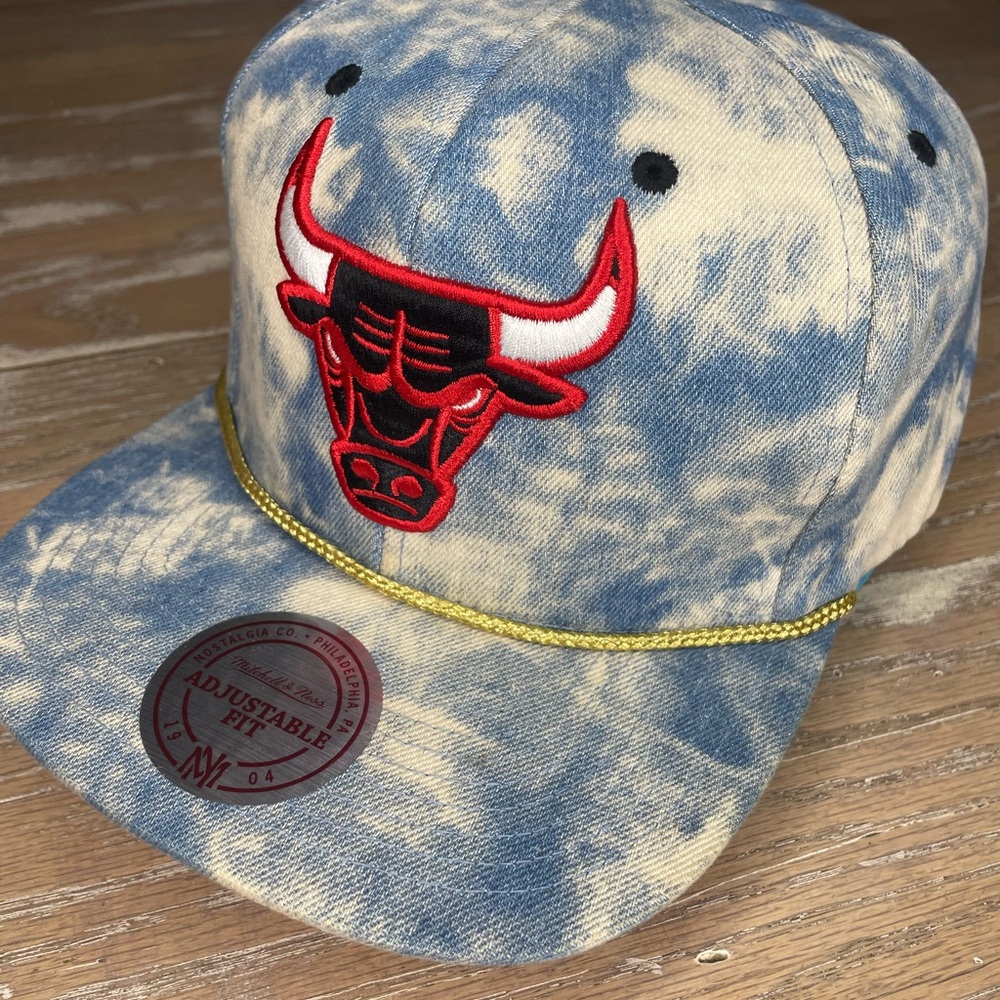 Mitchell and Ness Chicago Bulls Acid Wash Denim SnapBack hat caps